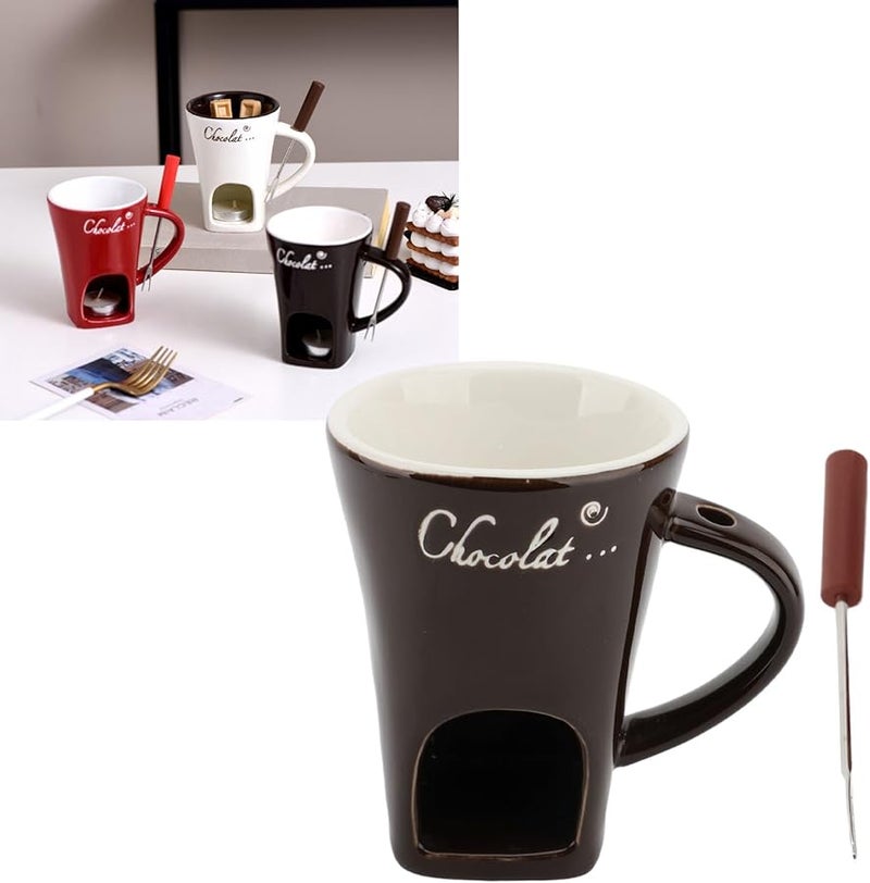 Brown Ceramic Chocolate Melting Mug with Fork for Dessert Fondues Parties Gifts - Image 5