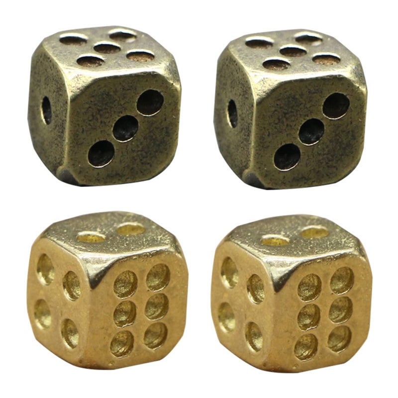 Vintage Brass Dice Set 4 Pieces Rounded Corner Game Props For Home Bar Decor - Image 2