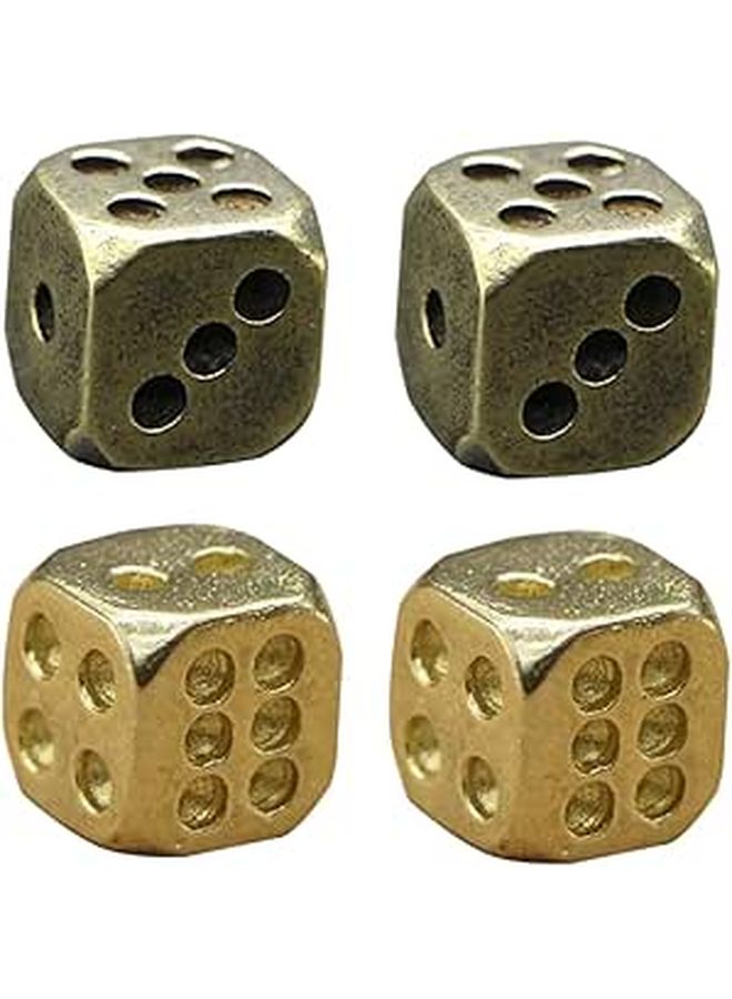 Vintage Brass Dice Set 4 Pieces Rounded Corner Game Props For Home Bar Decor - Image 1