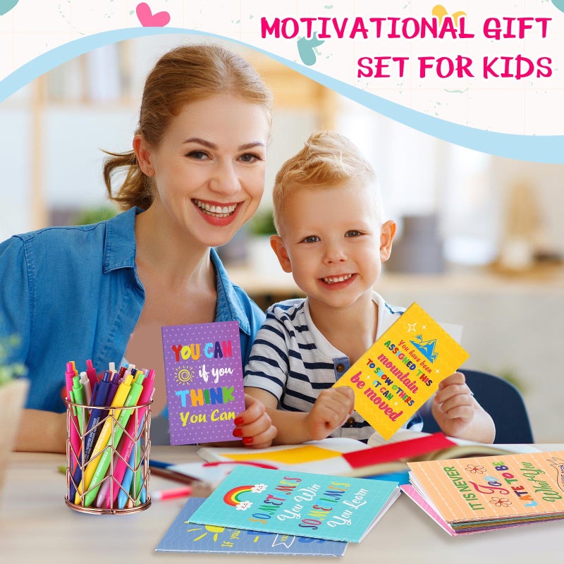 Sabary 100 Pcs Inspirational Notepads Ballpoint Pens Sets Mini Motivational Pocket Notebooks Journals Bulk Christmas Teacher Appreciation Gifts for Office Supplies(Colorful Style) - Image 5