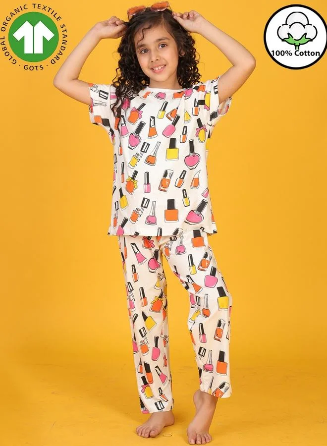 Anthrilo Girls il Polish Print Cotton T-Shirt and Pants Set