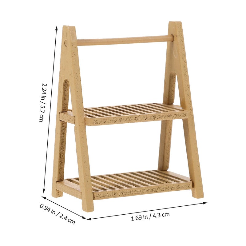 Miniature Wooden Bread Rack Dollhouse Accessories Light Coffee Double Layer Display Shelf - Image 3