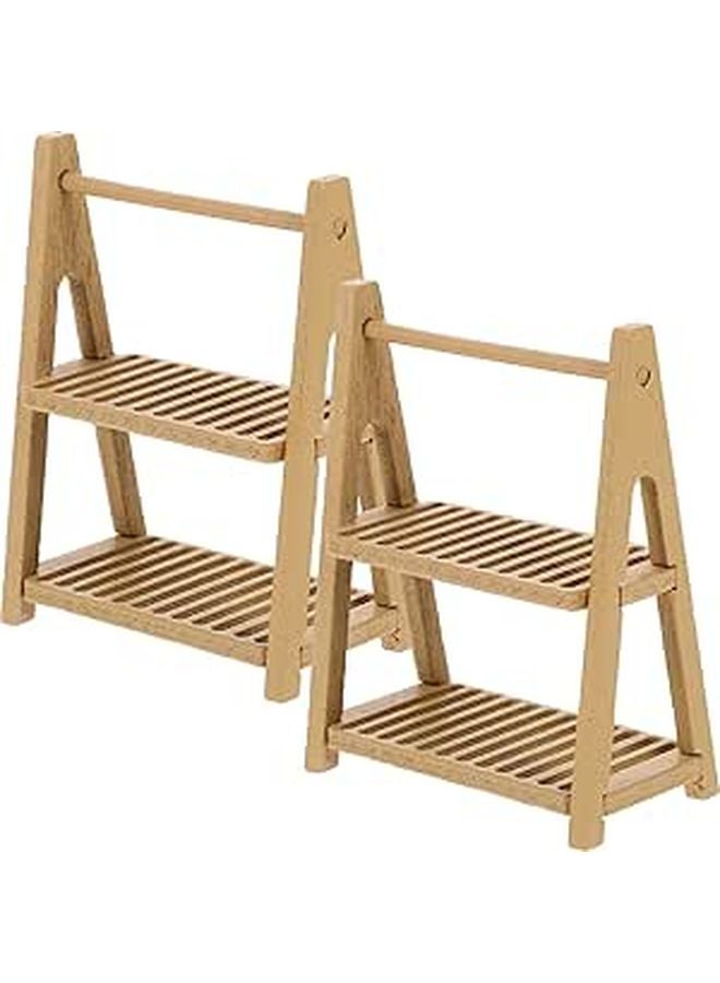 Miniature Wooden Bread Rack Dollhouse Accessories Light Coffee Double Layer Display Shelf - Image 1