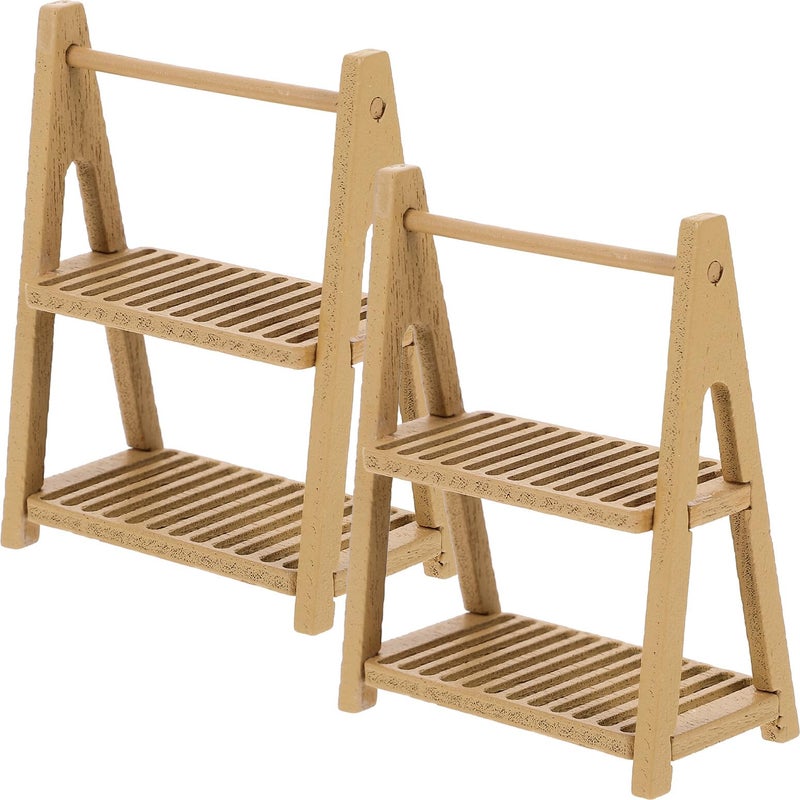 Miniature Wooden Bread Rack Dollhouse Accessories Light Coffee Double Layer Display Shelf - Image 2