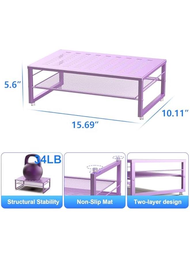 Arabest 2-Tier Metal Monitor Stand Riser, Office Desk Storage Organizer for Computer Monitor, Laptop, Printer, Office Supplies (Purple)  - Image 4