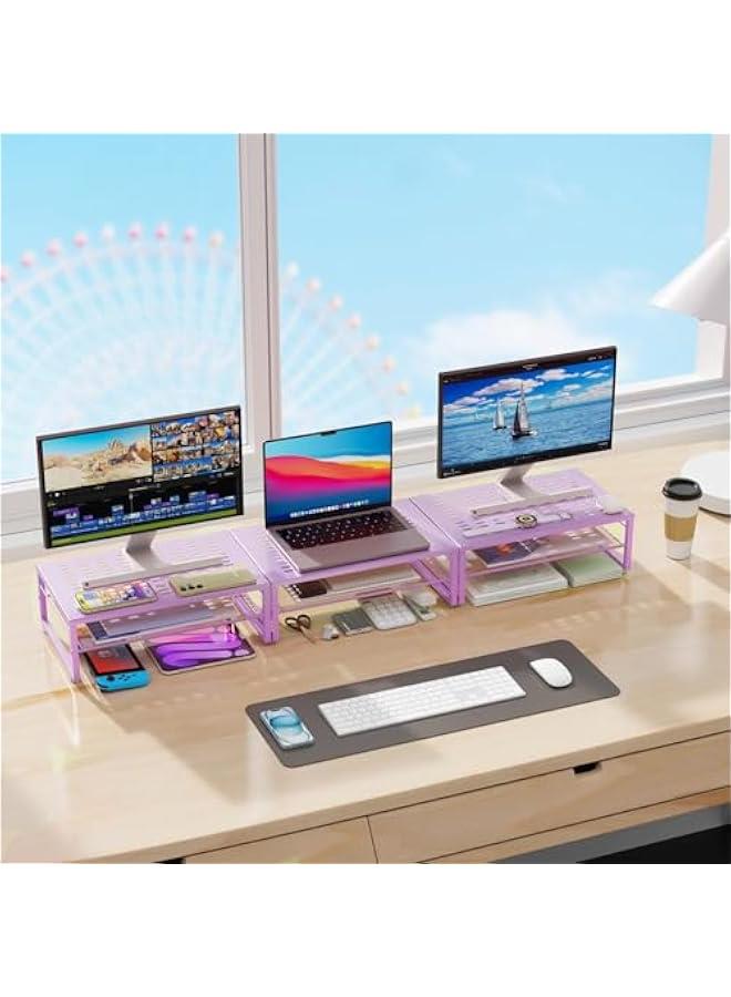 Arabest 2-Tier Metal Monitor Stand Riser, Office Desk Storage Organizer for Computer Monitor, Laptop, Printer, Office Supplies (Purple)  - Image 5
