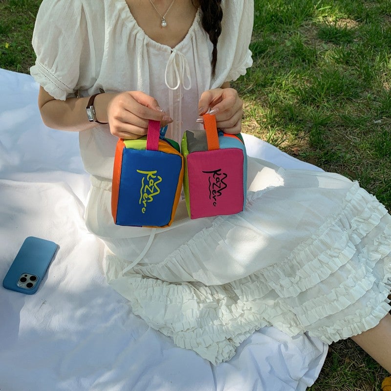 Dopamine Color-Block Cosmetic Bag, Portable Storage Bag for Women, Travel Toiletry Bag, Fashion Handbag - Image 2