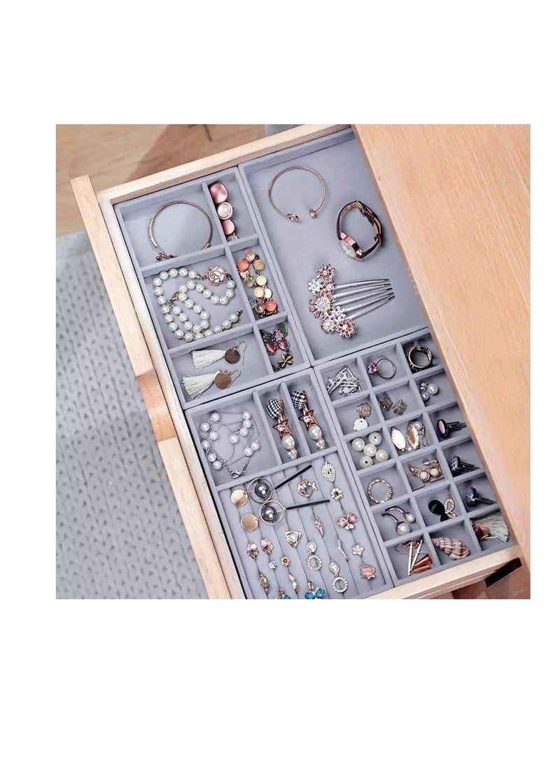 BOZIVO Stackable Velvet Jewelry Organizer Tray Jewelry Organizer for Drawers, Jewelry Divider Tray and Display Case for Earrings, Necklaces, Bracelets, Rings, Set of 4 (Grey), Velvet - Image 3