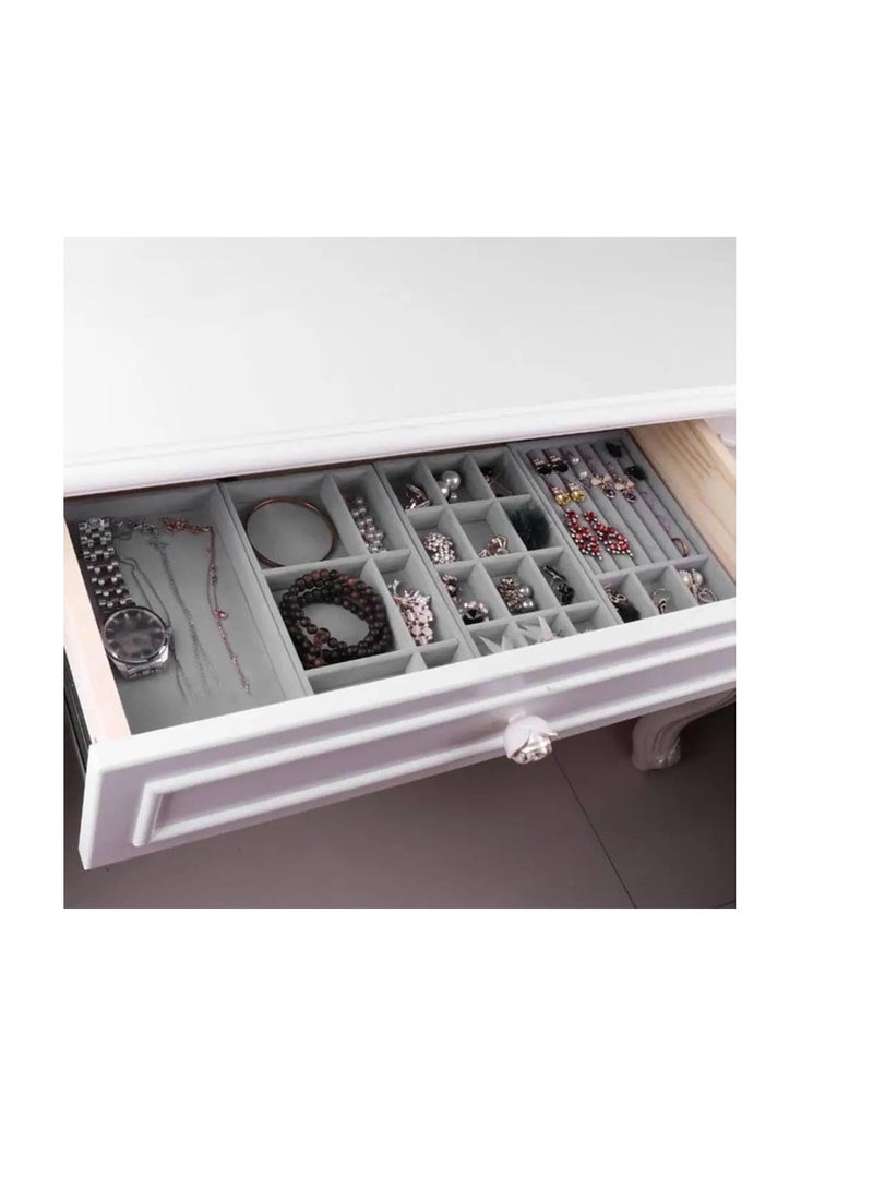 BOZIVO Stackable Velvet Jewelry Organizer Tray Jewelry Organizer for Drawers, Jewelry Divider Tray and Display Case for Earrings, Necklaces, Bracelets, Rings, Set of 4 (Grey), Velvet - Image 4