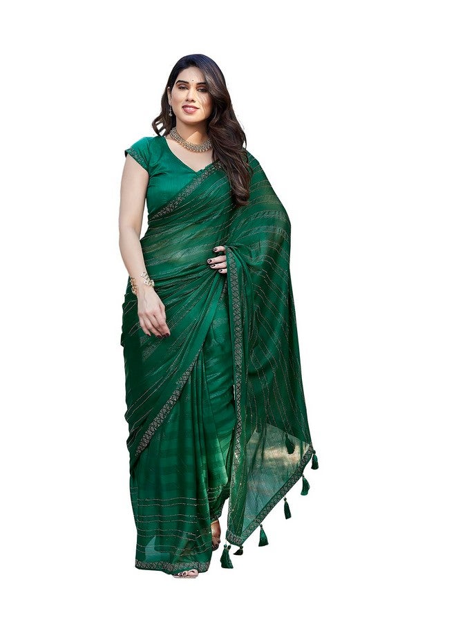 YASHIKA Yashika Women's Rangoli Silk Stunning Swarovski Stone Saree Set with Blouse |saree for Women | New Sari | Latest Saree (AZ-YS-P3-TANIKSHA GREEN) - Image 1