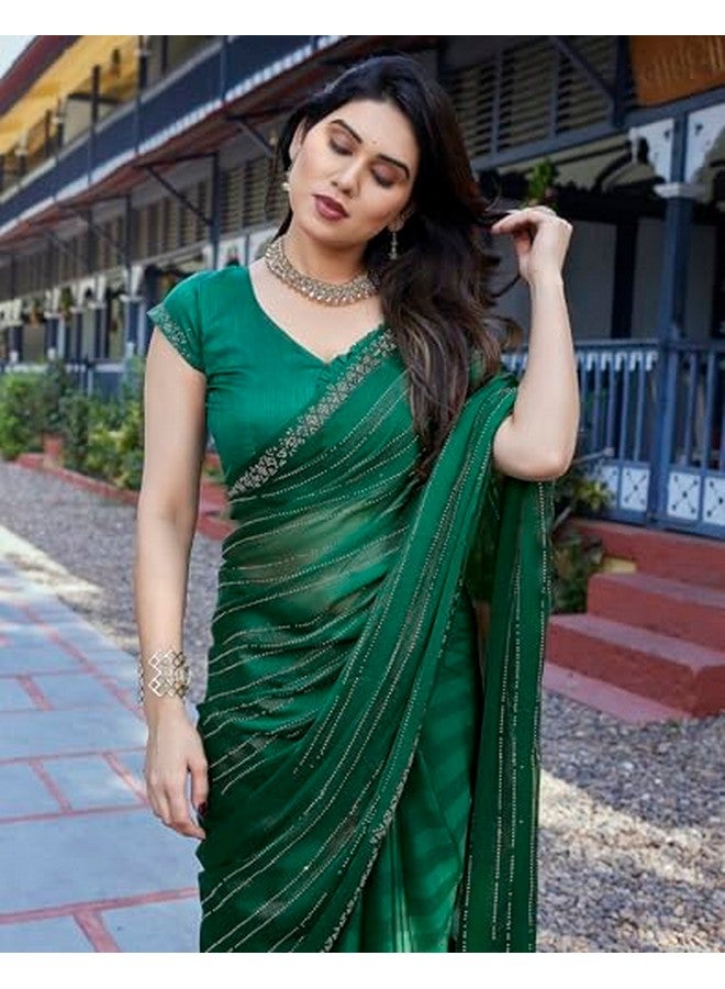 YASHIKA Yashika Women's Rangoli Silk Stunning Swarovski Stone Saree Set with Blouse |saree for Women | New Sari | Latest Saree (AZ-YS-P3-TANIKSHA GREEN) - Image 5