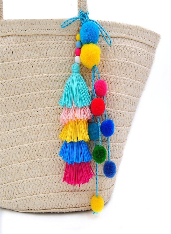 QTMY Pom Pom Tassel Long Bag Pendant Charm Keyring Keychain for Women Purse Handbag Decor - Image 1