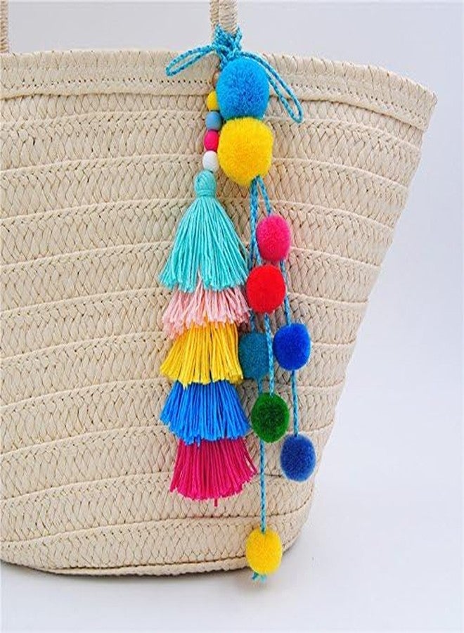 QTMY Pom Pom Tassel Long Bag Pendant Charm Keyring Keychain for Women Purse Handbag Decor - Image 5