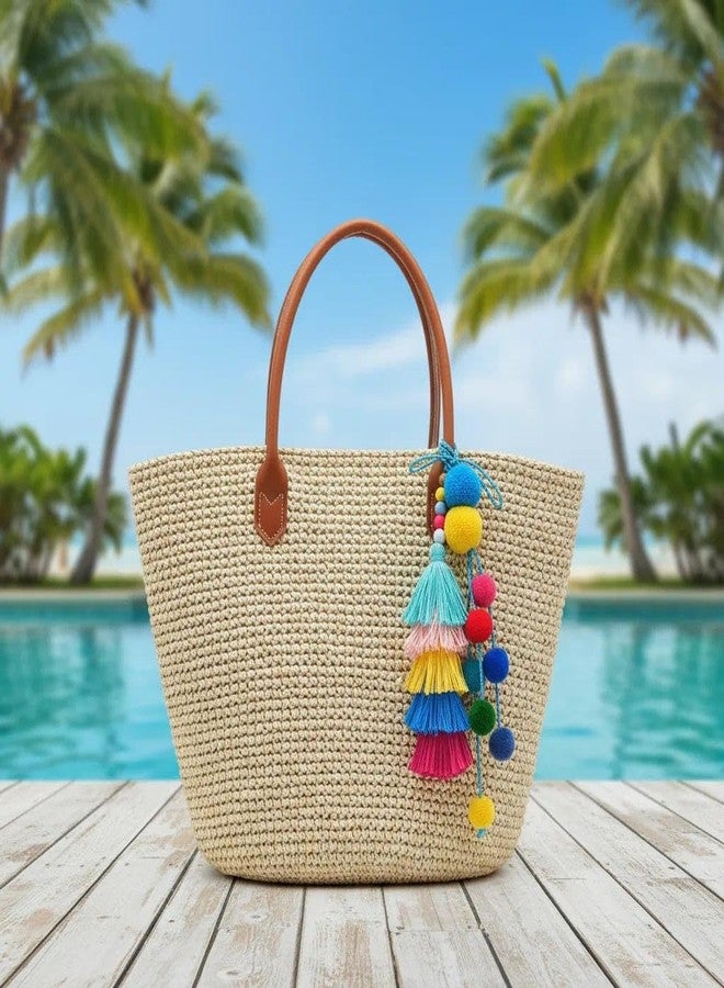 QTMY Pom Pom Tassel Long Bag Pendant Charm Keyring Keychain for Women Purse Handbag Decor - Image 4
