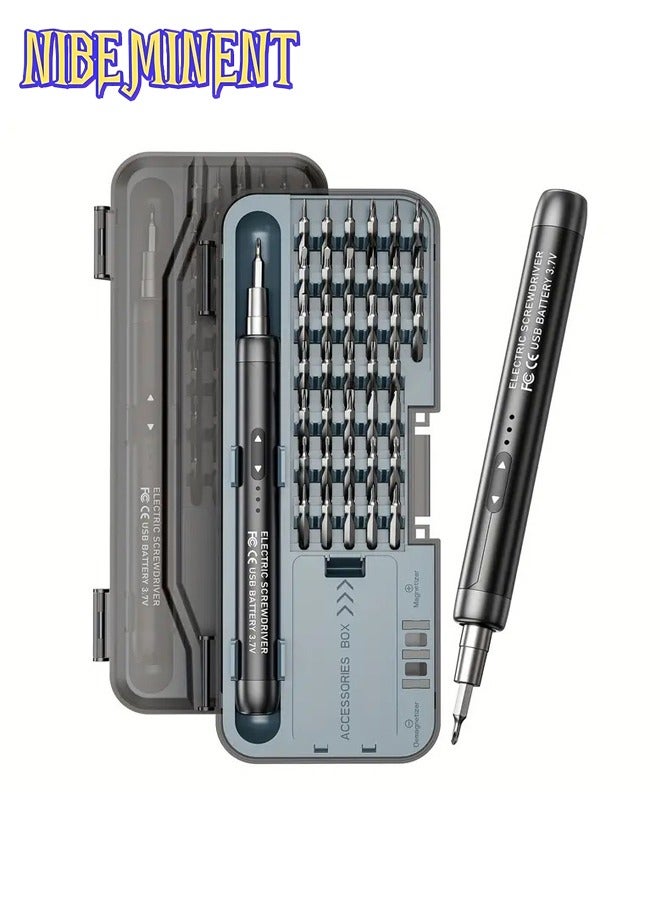 NIBEMINENT 46 in 1 Mini Electric Screwdriver Set with 38 Magnetic Precision Bits, USB Powered Rechargeable Lithium Battery, Portable Tool Kit for Home Use, Precision Repair Tool Kit for Phone, Laptop, Camera, Watch, Computer（Black） - Image 1