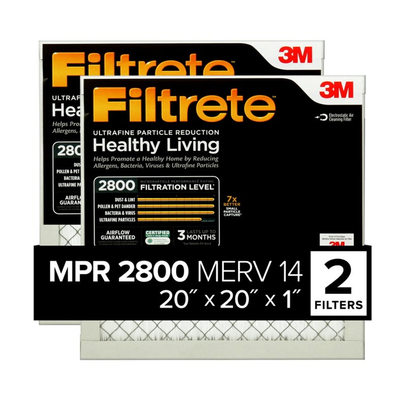 Filtrete 20x20x1 Air Filter, MPR 2800, MERV 14, Healthy Living Ultrafine Particle Reduction 3-Month Pleated 1-Inch Air Filters, 2 Filters - Image 1