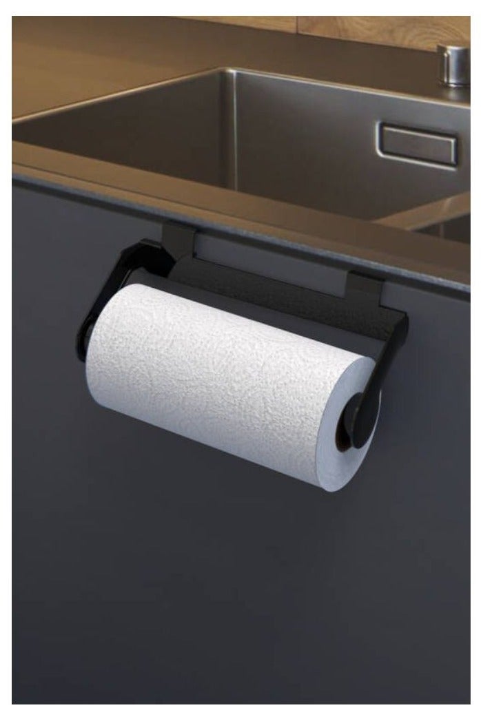 Primanova Paper towel rack under cabinet & wall mounted roll paper holder for kitchen & bathroom plastic black  - Image 2