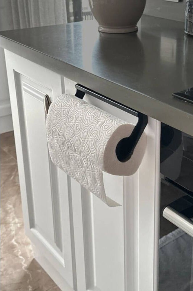 Primanova Paper towel rack under cabinet & wall mounted roll paper holder for kitchen & bathroom plastic black  - Image 3