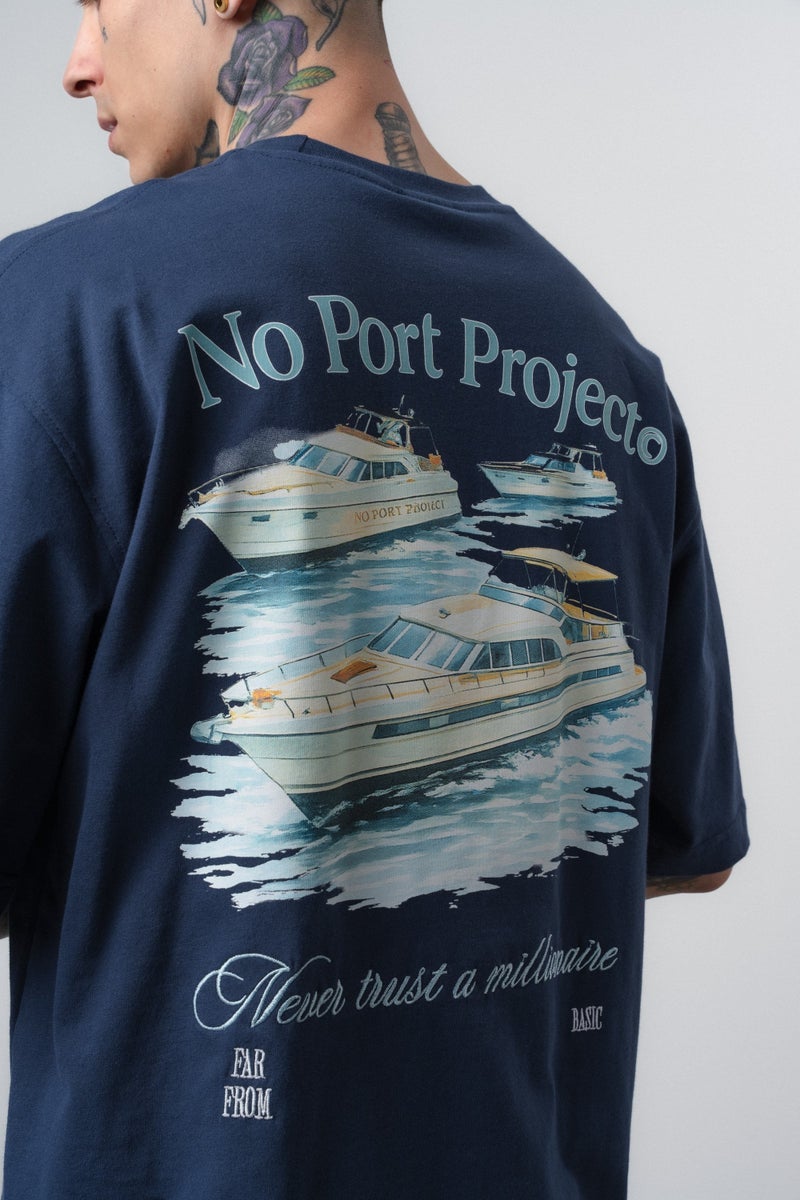 RESPIRE Men's No Port Printed Oversize T-Shirt Navy Blue - Image 5