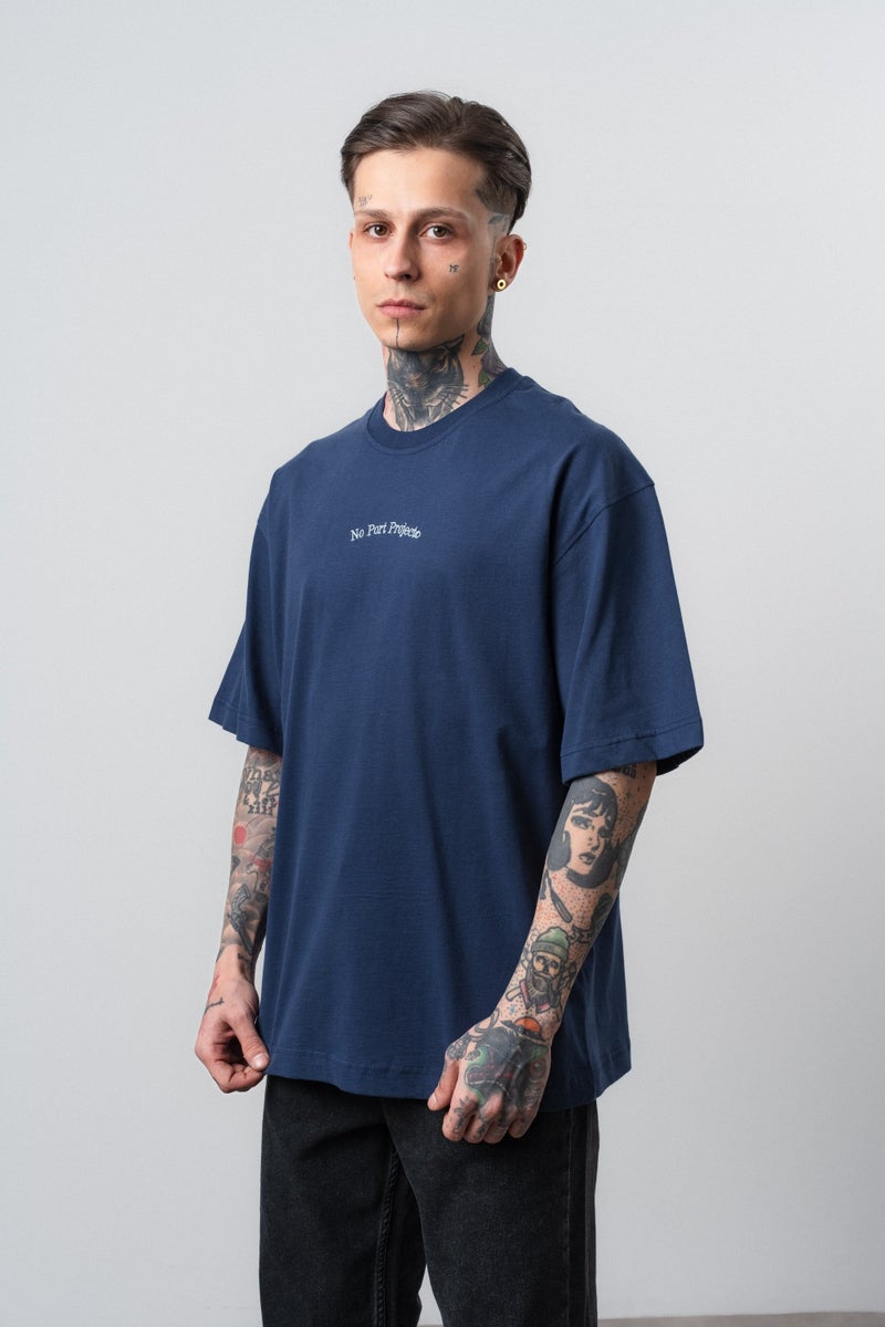 RESPIRE Men's No Port Printed Oversize T-Shirt Navy Blue - Image 4