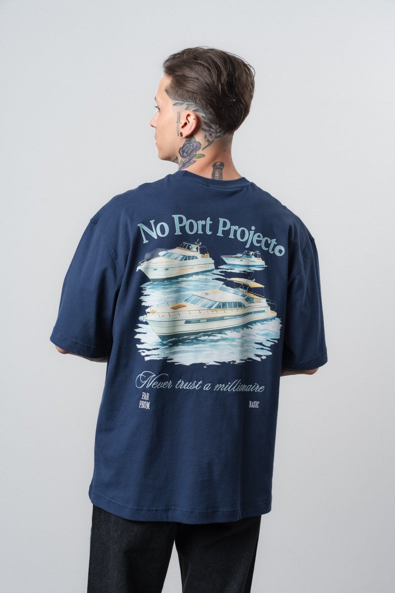 RESPIRE Men's No Port Printed Oversize T-Shirt Navy Blue - Image 2