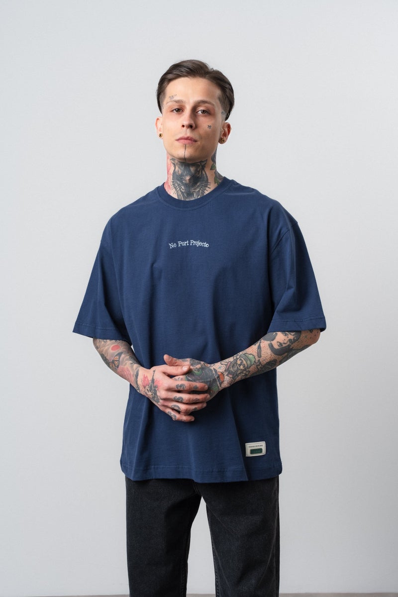 RESPIRE Men's No Port Printed Oversize T-Shirt Navy Blue - Image 3