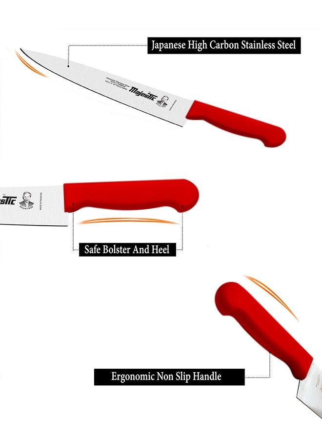 Majestic 8-Inch Chef Knife –Red, Japanese High Carbon Stainless Steel, Razor-Sharp Edge, Ergonomic Non-Slip Handle, Safe Bolster & Heel – Ideal for Precision Cutting, Chopping, Slicing & Dicing – Dishwasher Safe - Image 3
