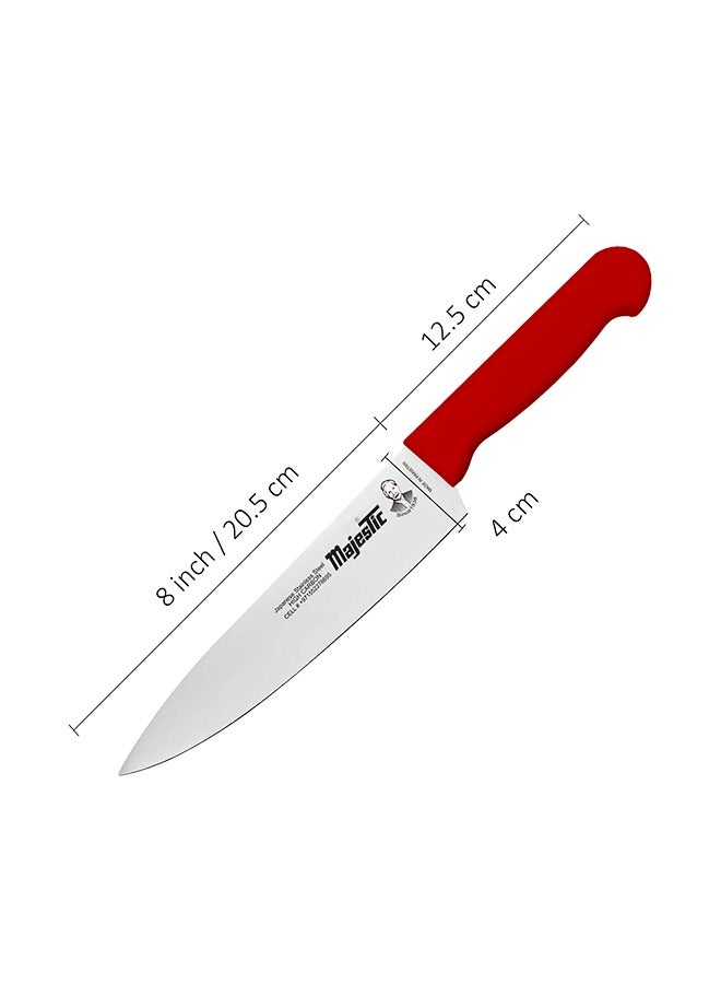 Majestic 8-Inch Chef Knife –Red, Japanese High Carbon Stainless Steel, Razor-Sharp Edge, Ergonomic Non-Slip Handle, Safe Bolster & Heel – Ideal for Precision Cutting, Chopping, Slicing & Dicing – Dishwasher Safe - Image 4