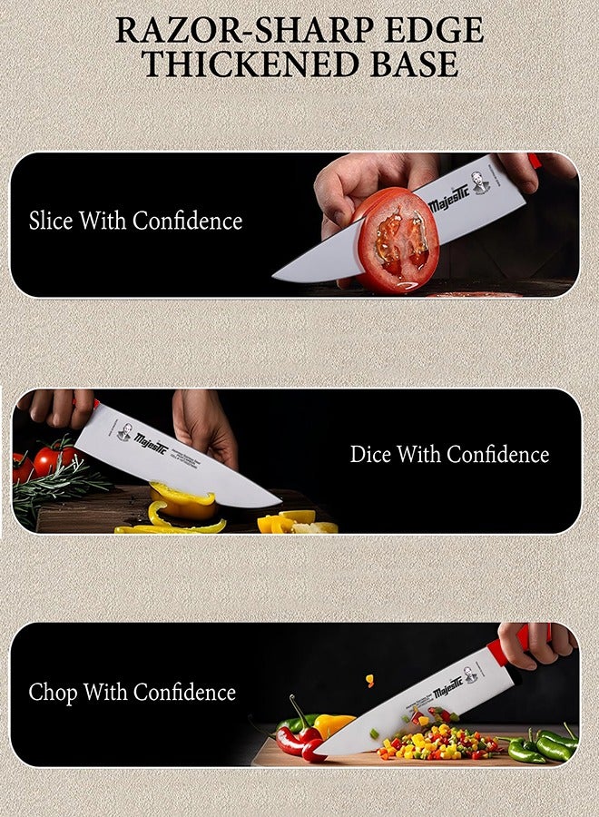 Majestic 8-Inch Chef Knife –Red, Japanese High Carbon Stainless Steel, Razor-Sharp Edge, Ergonomic Non-Slip Handle, Safe Bolster & Heel – Ideal for Precision Cutting, Chopping, Slicing & Dicing – Dishwasher Safe - Image 5