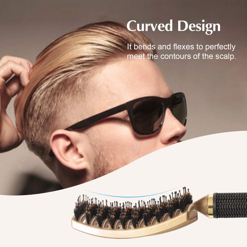 FIXBODY Boar Bristle Hair Brush - Curved & Vented & Oversize Design Detangling Hair Brush for Women Long, Thick, Curly and Tangled Hair Blow Drying Brush (Gold) - Image 4