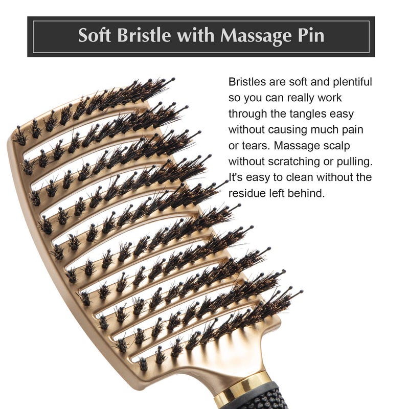 FIXBODY Boar Bristle Hair Brush - Curved & Vented & Oversize Design Detangling Hair Brush for Women Long, Thick, Curly and Tangled Hair Blow Drying Brush (Gold) - Image 5