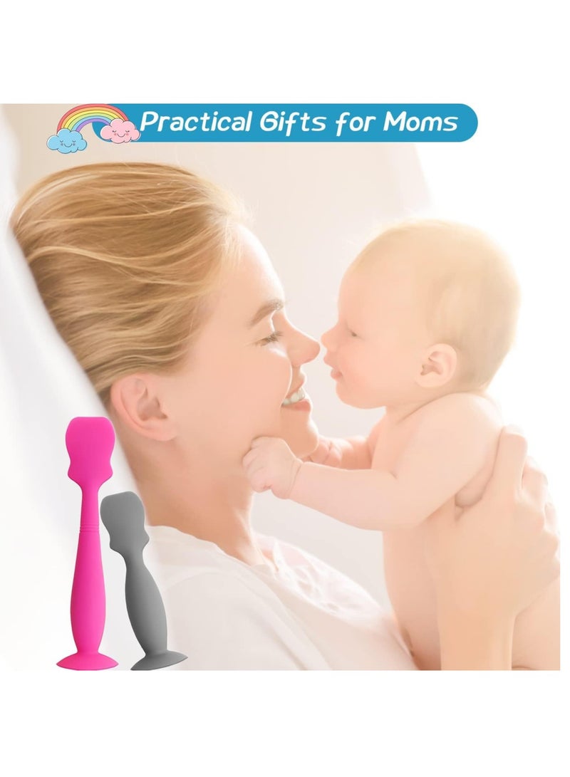 Excefore 2 Pack Baby Diaper Cream Spatula Applicator,Baby Cream Paste Spatula,Flexible Soft Silicone Diaper Rash Cream Brush for Baby (Pink, Grey) - Image 5