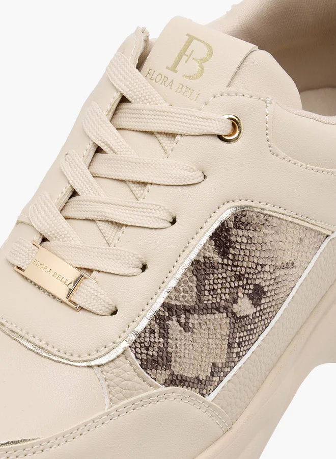 Flora Bella By Shoexpress Women's Animal Print Sneakers with Lace-Up Closure and Chunky Heels