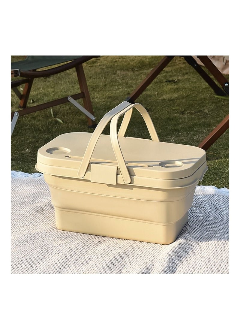 Soofam - Large Capacity Foldable Picnic Basket with Cover for Outdoor Spring Outings Picnics Yellow - Image 1