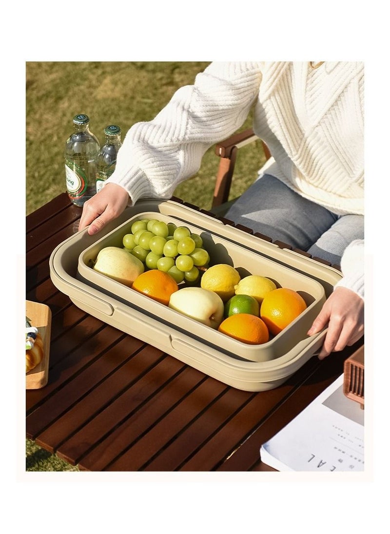 Soofam - Large Capacity Foldable Picnic Basket with Cover for Outdoor Spring Outings Picnics Yellow - Image 1