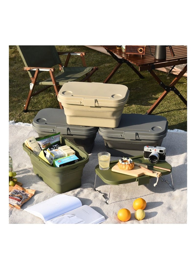 Soofam - Large Capacity Foldable Picnic Basket with Cover for Outdoor Spring Outings Picnics Yellow - Image 1