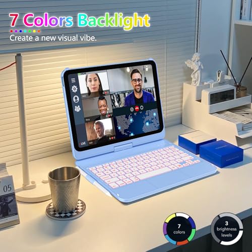 FUWANG Touch Keyboard Case for iPad (A16) 11th Generation 11 inch 2025&10th Gen 10.9 inch 2022, 360° Rotate for iPad 10th Generation Case with Keyboard, Backlit Keyboard Case with Pencil Holder, Blue - Image 5