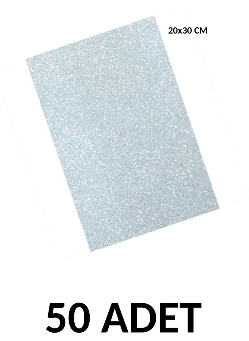 Ticon 50 Pieces A4 Glitter Adhesive Eva 20X30CM Silver  - Image 1