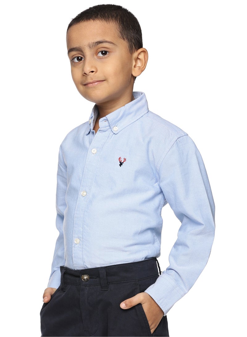 U.S. ELK Boys' Long Sleeve Oxford Dress Shirt | Kids Classic Formal Button Down Shirt | Collared Neck Cotton Shirt - Sky Blue - Image 2