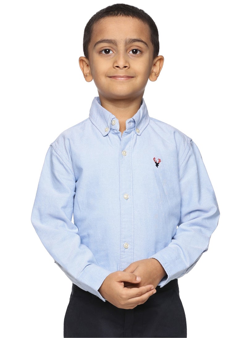 U.S. ELK Boys' Long Sleeve Oxford Dress Shirt | Kids Classic Formal Button Down Shirt | Collared Neck Cotton Shirt - Sky Blue - Image 1