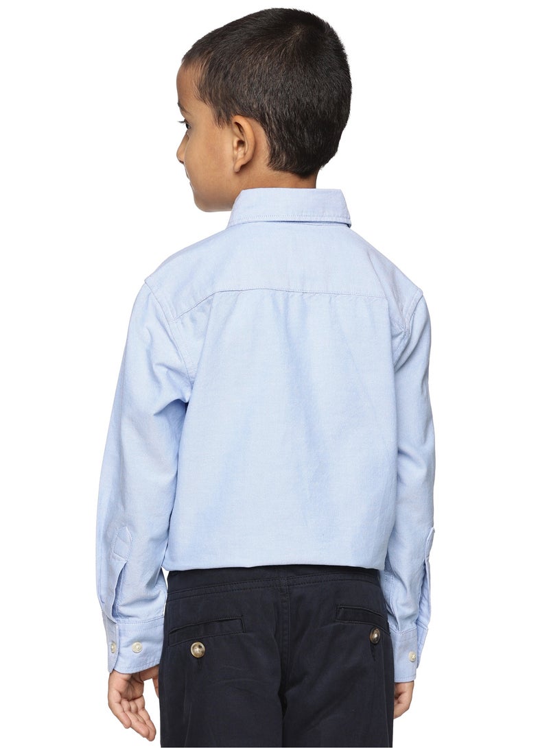 U.S. ELK Boys' Long Sleeve Oxford Dress Shirt | Kids Classic Formal Button Down Shirt | Collared Neck Cotton Shirt - Sky Blue - Image 3