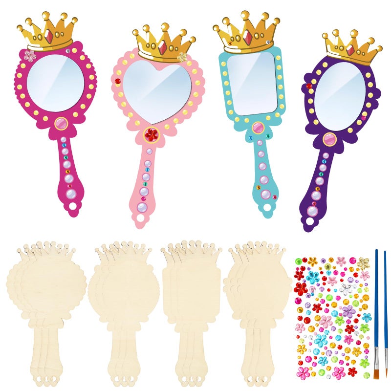 Fennoral 12 Pack Wooden Mirror Craft for Kids Decorate You Own Princess Mirrors for Girls DIY Paint Wooden Hand Mirror for Art Activities Princess Themed Party Supplies MOM Gift - Image 1