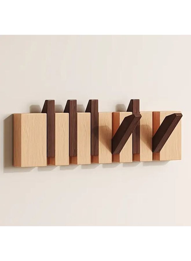 رفرف حائط بمفاتيح بيانو مع 6 خطاطيف - من خشب الجوز الأسود والزان - منظف لتخزين المعاطف والحقائب والقبعات - Image 2