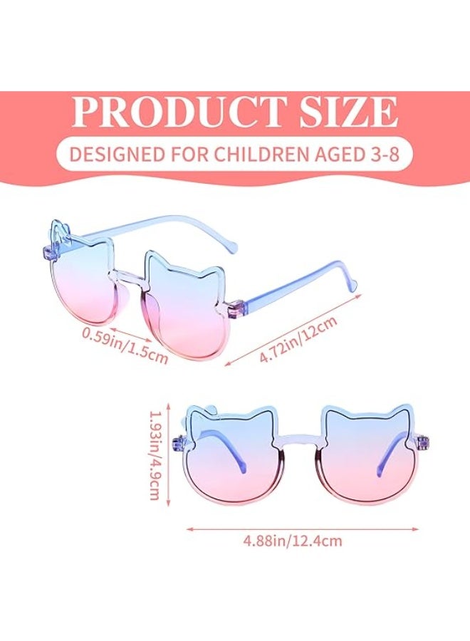 8 أزواج من نظارات شمسية للأطفال على شكل قطة، نظارات بإطار على شكل قوس القطة اللطيفة، نظارات تدرج للألوان للفتيات من سن 3 إلى 12 سنة - Image 2