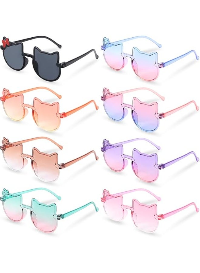 8 أزواج من نظارات شمسية للأطفال على شكل قطة، نظارات بإطار على شكل قوس القطة اللطيفة، نظارات تدرج للألوان للفتيات من سن 3 إلى 12 سنة - Image 1