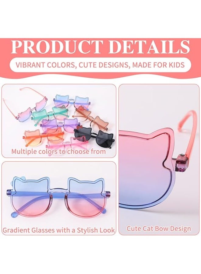 8 أزواج من نظارات شمسية للأطفال على شكل قطة، نظارات بإطار على شكل قوس القطة اللطيفة، نظارات تدرج للألوان للفتيات من سن 3 إلى 12 سنة - Image 3