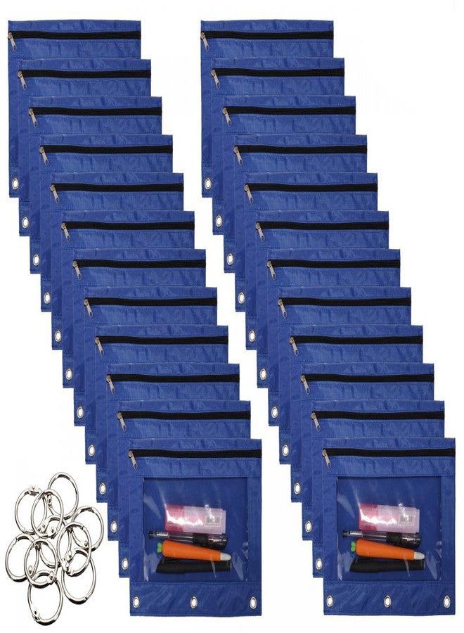 Wodison 24 Packs 3 Ring Binder Pen Pencil Case Pouch Bulk Set Stationery Bag for School Class Office Blue - Image 1