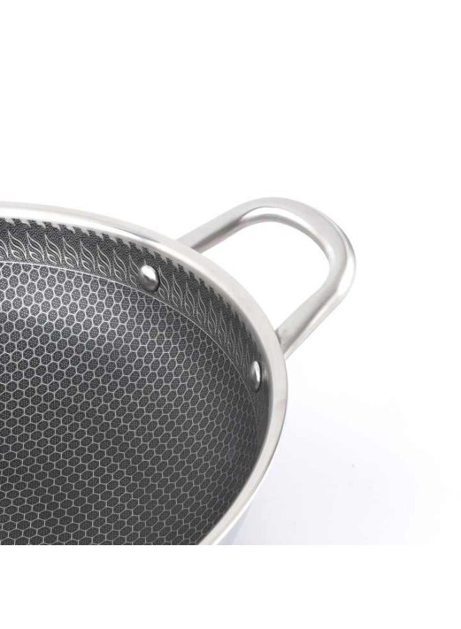 Stainless Steel Wok Pan, 26 cm, Double Handle, Non-stick Honeycomb Surface - Image 3
