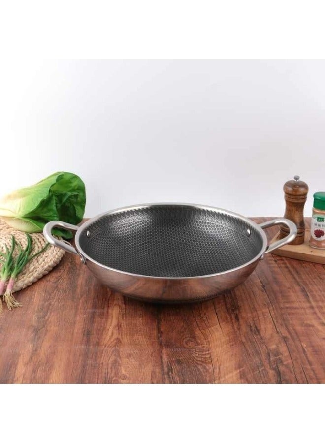 Stainless Steel Wok Pan, 26 cm, Double Handle, Non-stick Honeycomb Surface - Image 4