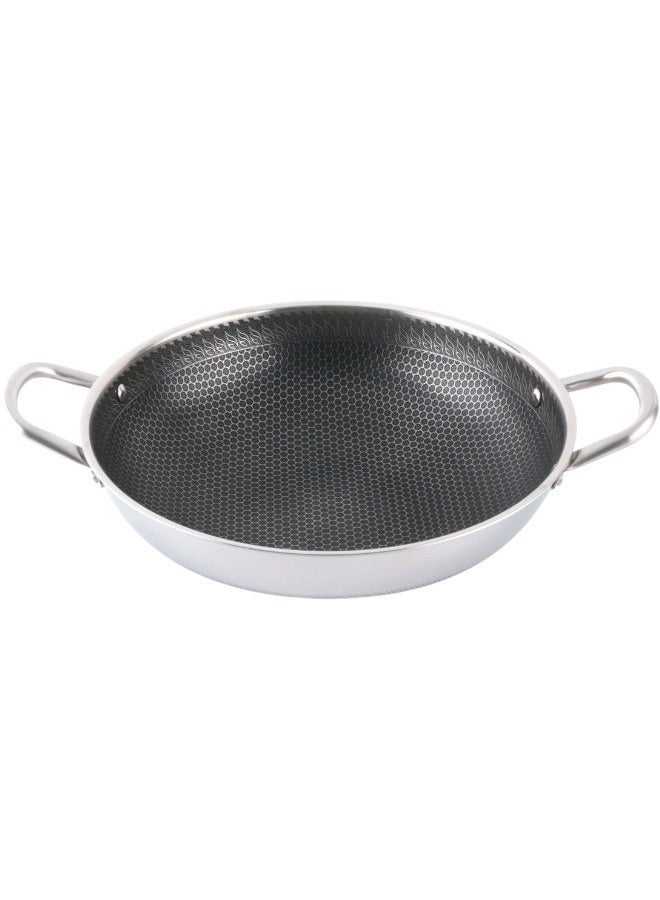 Stainless Steel Wok Pan, 26 cm, Double Handle, Non-stick Honeycomb Surface - Image 1